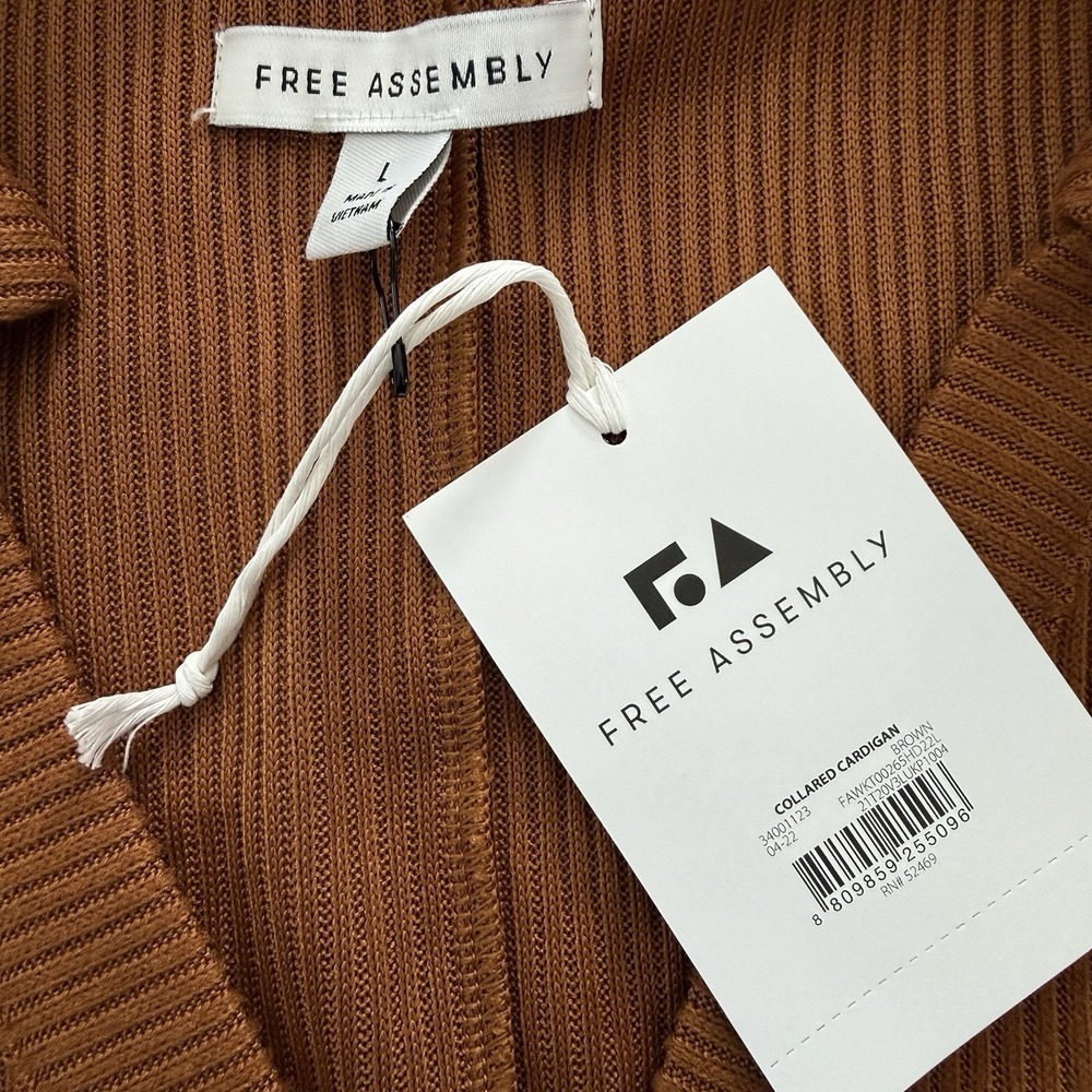 NEW Free Assembly Collared Cardigan L Brown Ribbed Gold Buttons - Picture 3 of 7